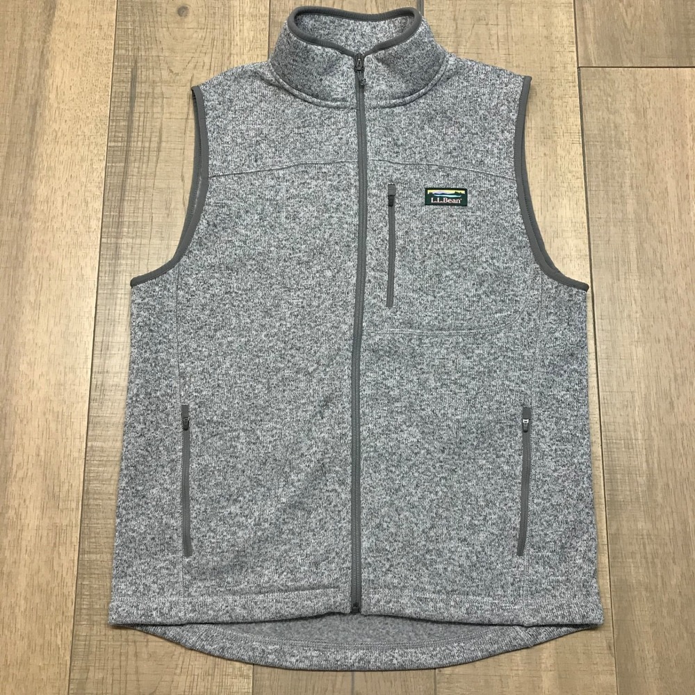 L.L. Bean Sweater Fleece Vest Mens Size M Gray Heather Knit Full Zip Pockets